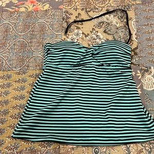Bathing suit top. Gray and mint/aqua striped. Size S. New with tags. Listing 506